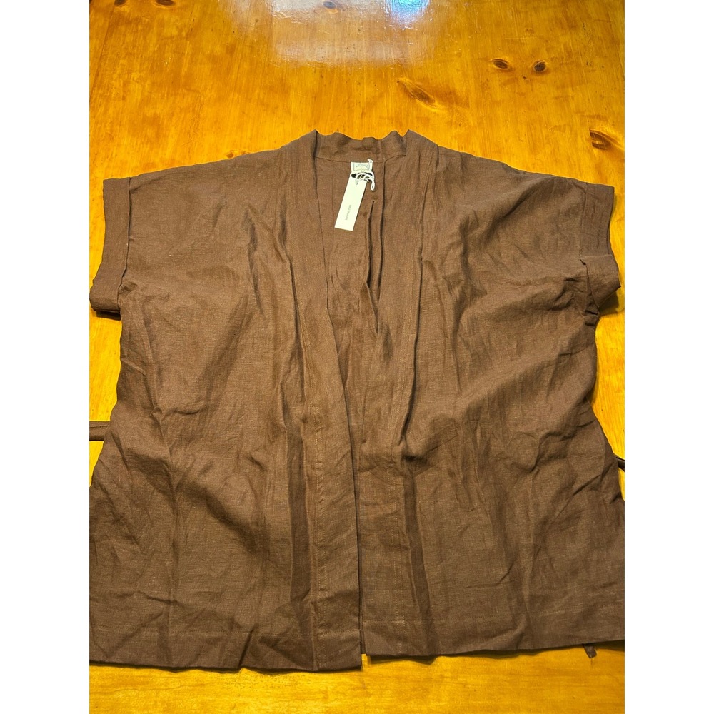 Deiji Studios The 01 Set Linen Wrap Top Tobacco Brown Kimono Tie Waist Chic NEW - Picture 10 of 11